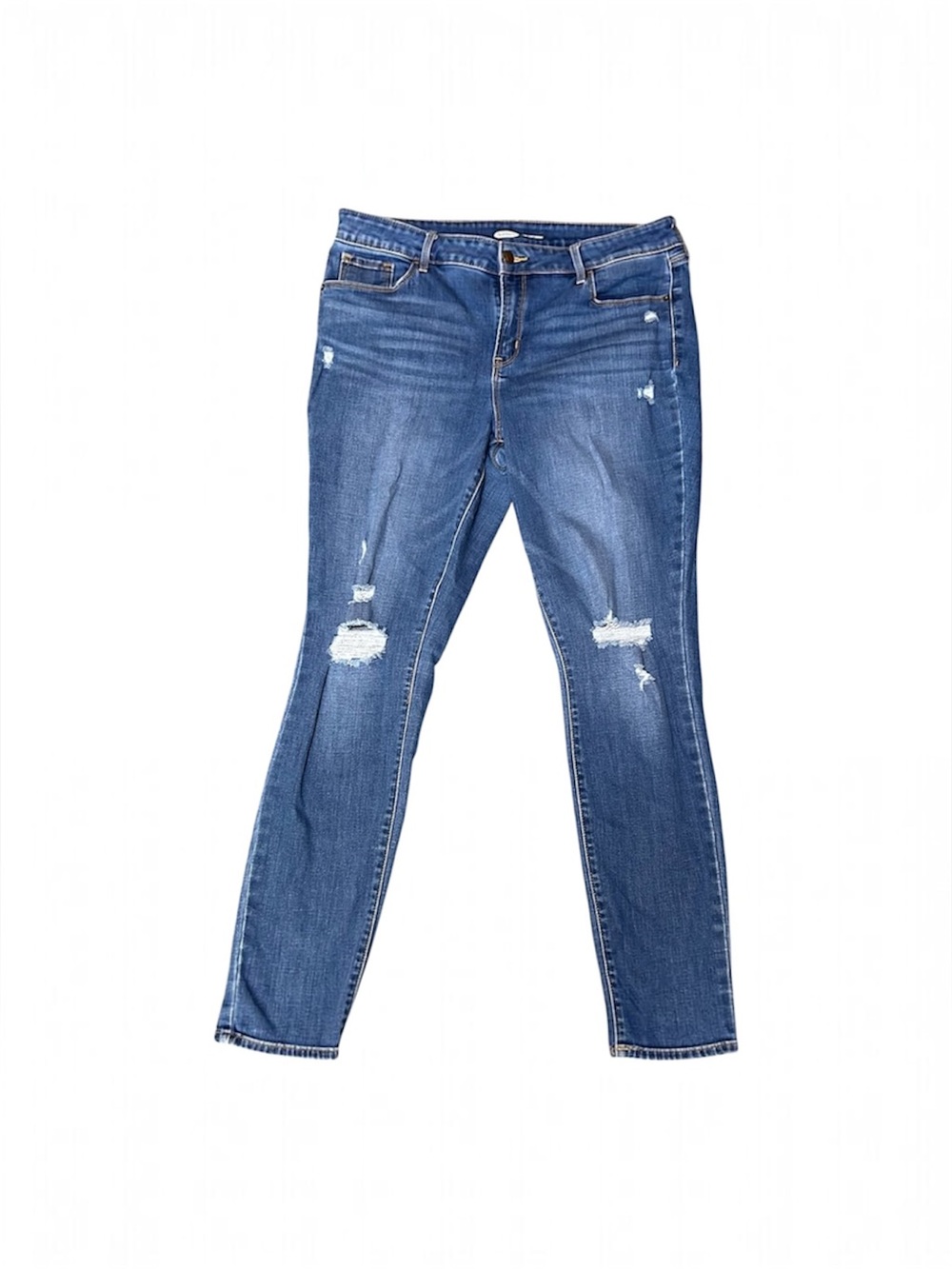 Old Navy Womens Jeans Blue Sz 14 Long Mid Rise Distressed Stretch Skinny #334